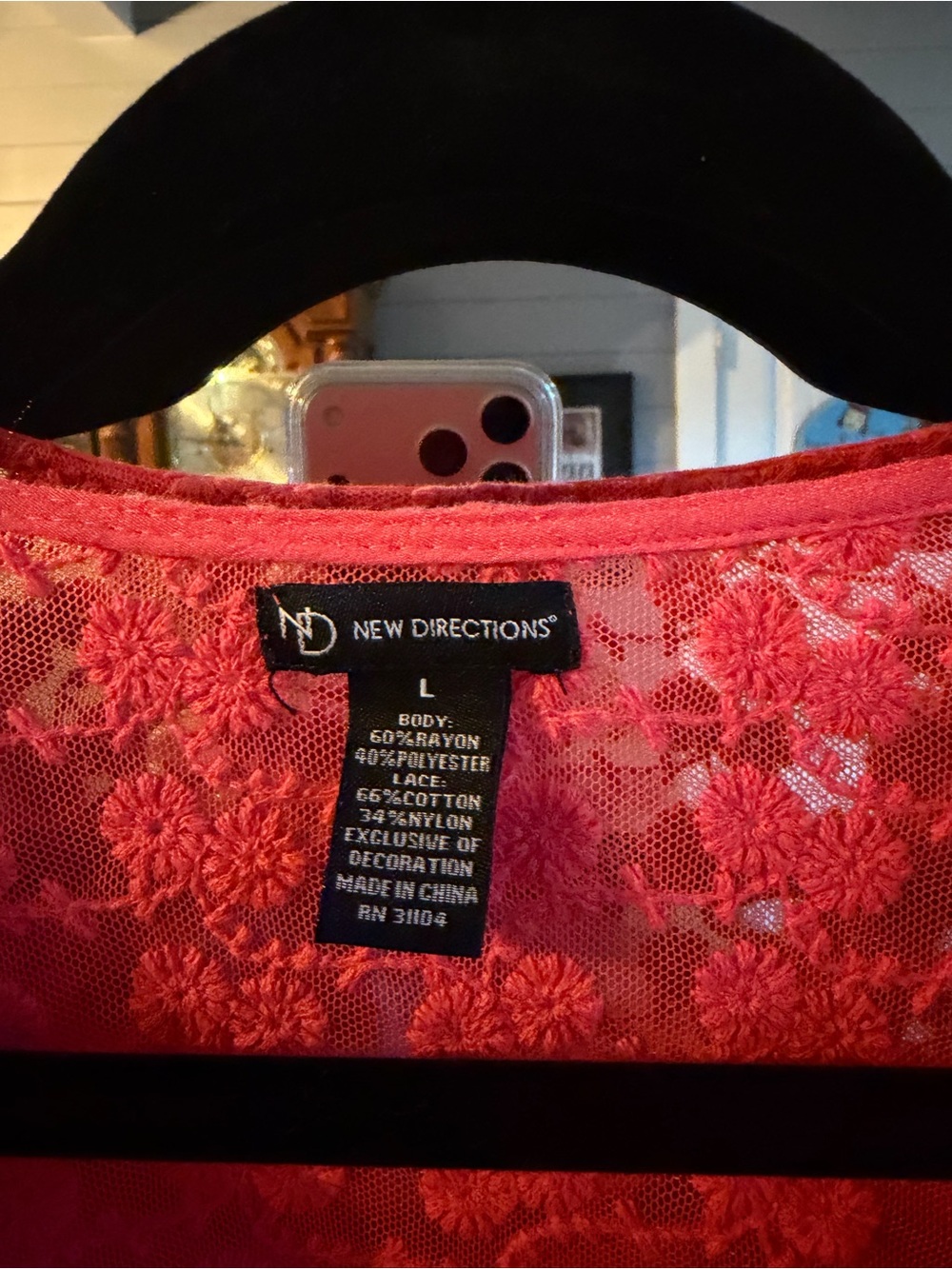 new directions Coral Lace Yoke V-Neck Peasant Tunic - Picture 3 of 9